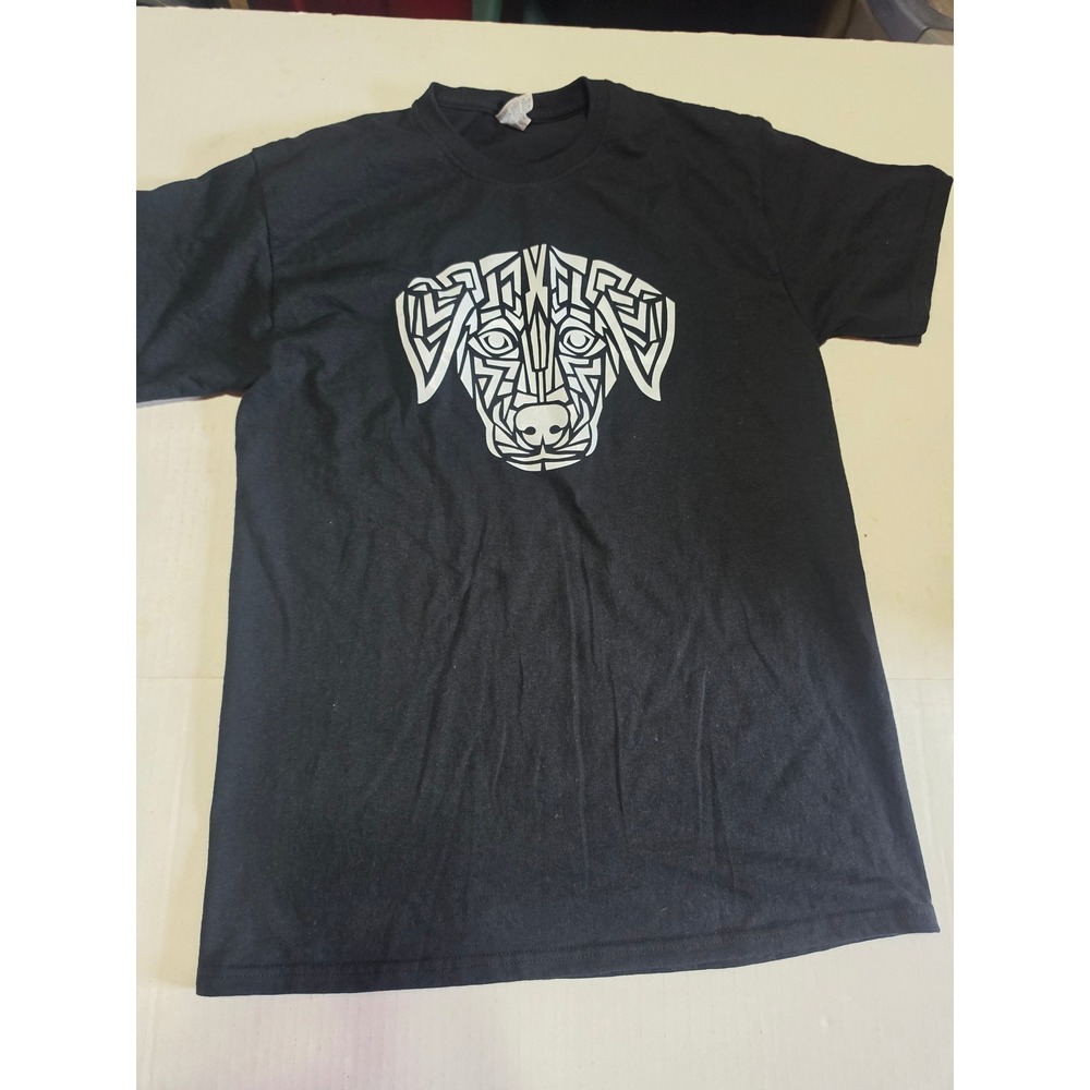 Jerzees Dri-Power Active Black Graphic T-Shirt Geometric Dog Art Mens Medium